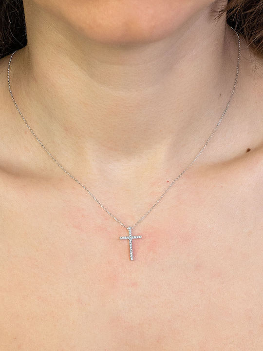 Kiriakos Gofas Damen Weißgold Kreuz 9K mit Kette