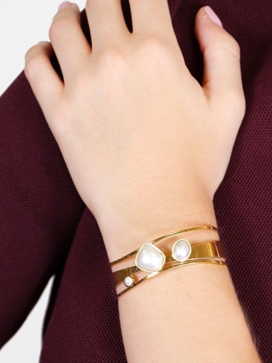 Anartxy Women's Leather Handcuff Bracelet with Pearls