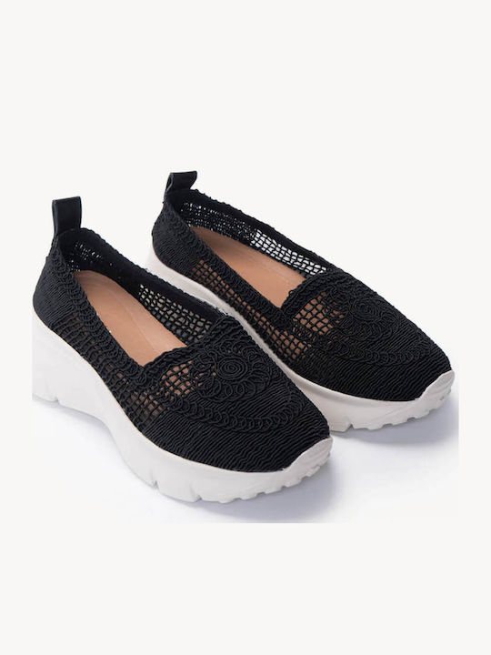 Μαύρα Slip On Sneakers Πλεκτό Σχέδιο Chunky Σόλα