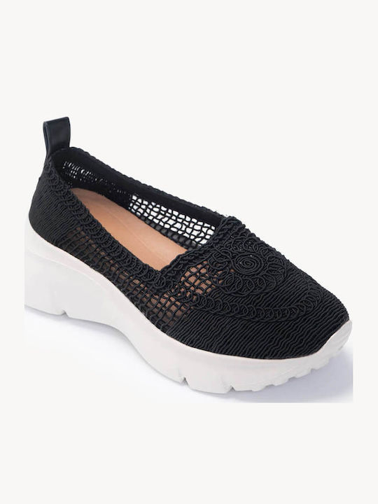 Schwarze Slip On Sneakers Mit Strickmuster Chunky Sohlen