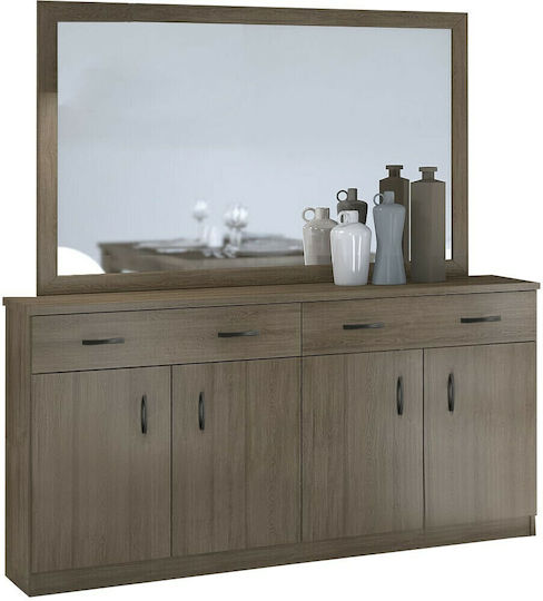 Sideboard No Wooden with Drawers & Mirror Mocha 159x38x84cm
