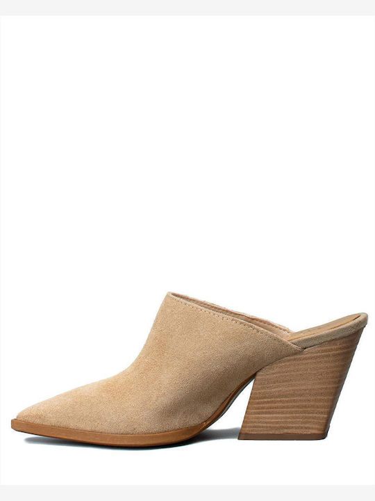 Mules με Τακούνι σε Μπεζ Χρώμα