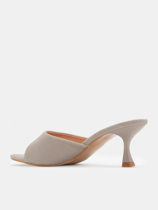 Suede Mules με Χαμηλό Τακούνι σε Γκρι Χρώμα