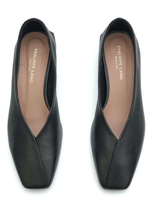 Leder Pumps mit Niedrigem Absatz Schwarz