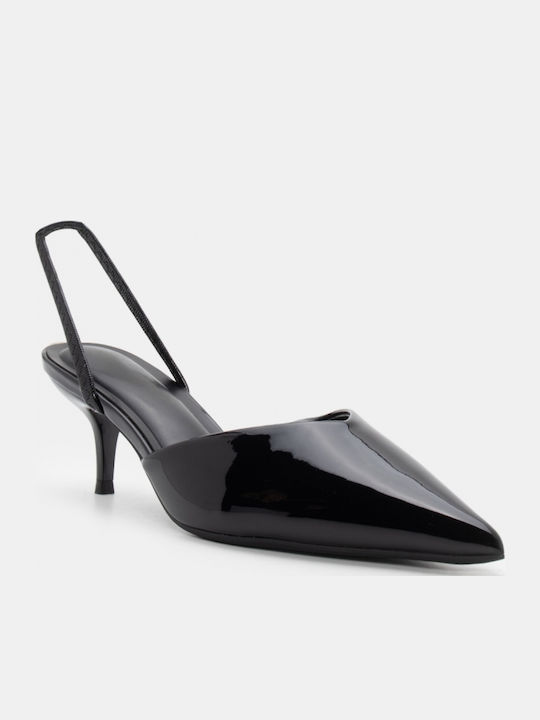 Spitze Zehe Pumps mit Mittlerem Absatz Schwarz