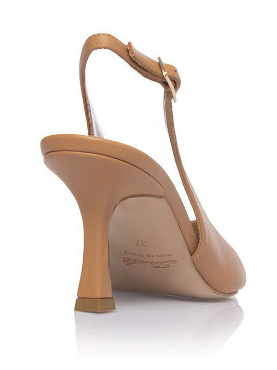 Leather Heels with Medium Heel Tabac Brown