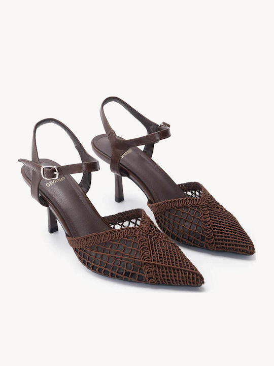 Brown Slingback Heels Woven Design Strap Brown Slingback Heels Woven Design Strap