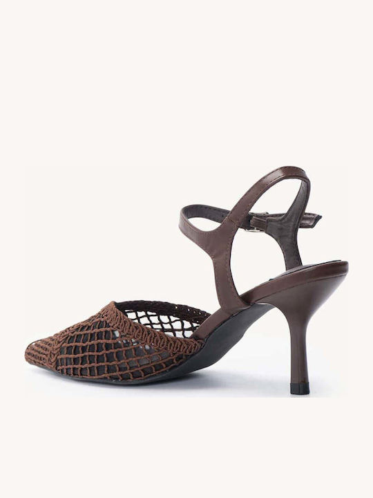 Brown Slingback Heels Woven Design Strap