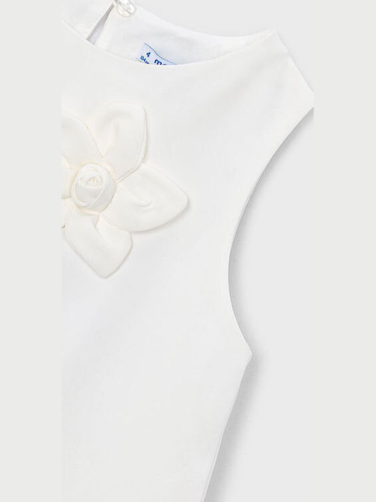 Mädchenkleid Ärmellos Blumen Ecru