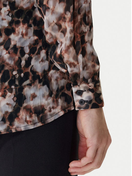 Long Sleeve Women's Shirt Brown Floral