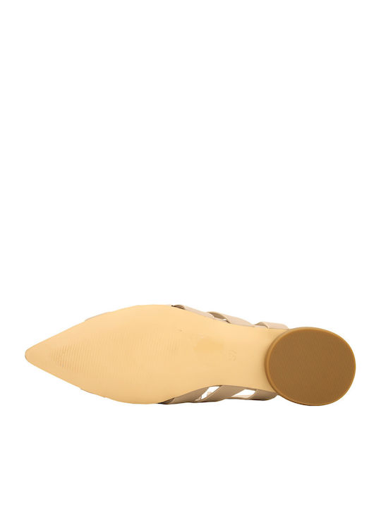 Leather Women's Ballerina Shoes in Beige Colour