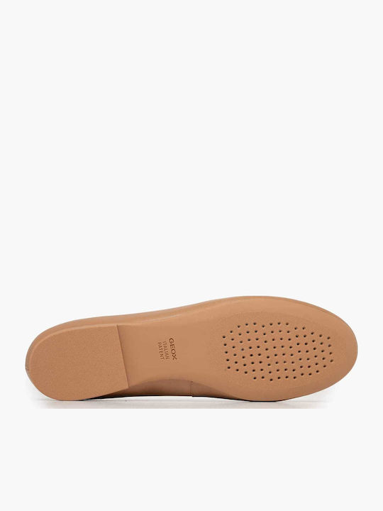 Leather Women's Ballerina Shoes in Beige Colour