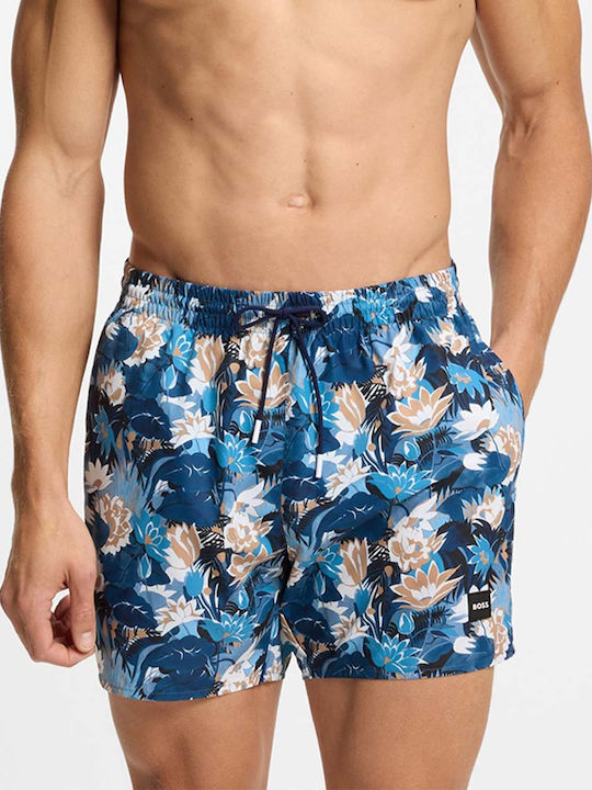 Boss Piranha Herren-Bademode Kurze Hosen Hellblau Blumen