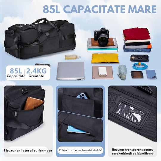 Sack Reise Rücken 85lt Schwarzes mit Rädern Stoff M85xB32xH34cm