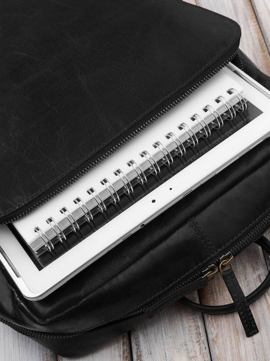Rucsac Bărbătesc Vintage din Piele pentru Laptop Urban Negru Office la Colegiu Im-07-bl