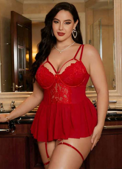 Lingerie Set Big Size Garters Women Red J-85