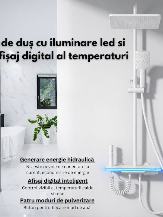 Coloană De Duș Cu Mixer De Cadă Albă Reglabilă