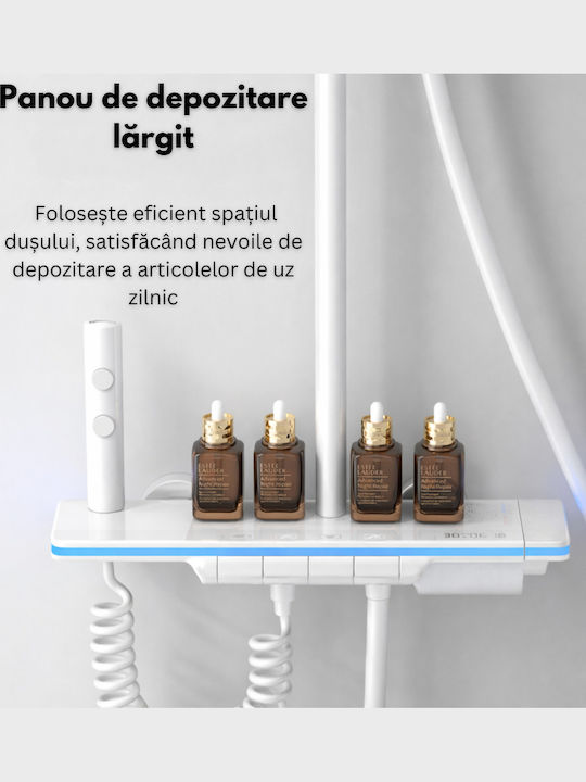 Coloană De Duș Cu Mixer De Cadă Albă Reglabilă