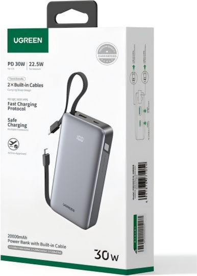 Ugreen PB528 Power Bank 20000mAh 30W με Θύρα USB-A και Θύρα USB-C Power Delivery Γκρι