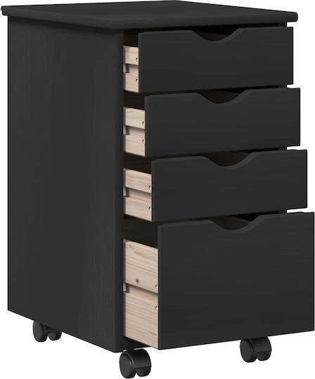 Bedside Table Made of Solid Black Wood 34x39x56cm