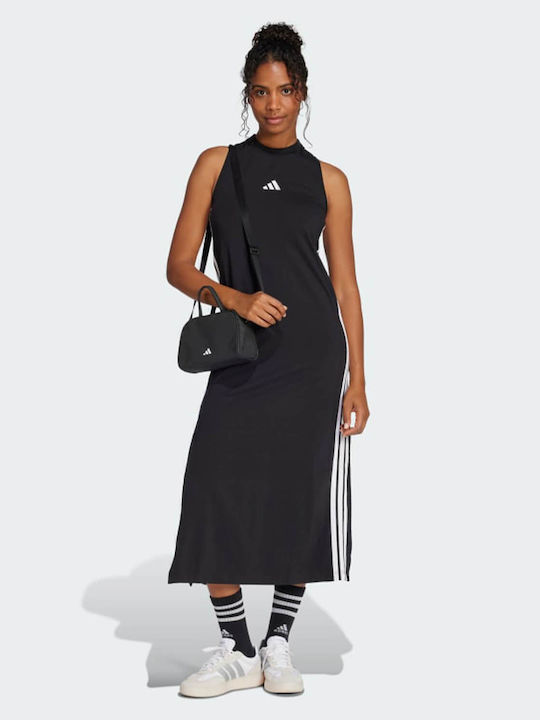 Essentials 3-Stripes Καλοκαιρινό Maxi Αθλητικό Φόρεμα Αμάνικο Black