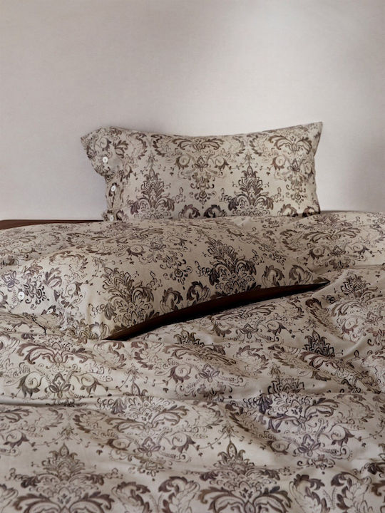 4 Seasons Collection Σετ Παπλωματοθήκη Βαμβακοσατέν Υπέρδιπλη 220x240cm 2 Μαξιλαροθήκες & 1 Σεντόνι Γκρι Σοκολατί