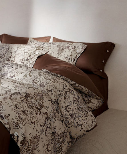 4 Seasons Collection Подредба Пликове За Завивки Памук Двойна 220x240см 2 Калъфки За Възглавници И 1 Чаршаф Сиво Шоколадово