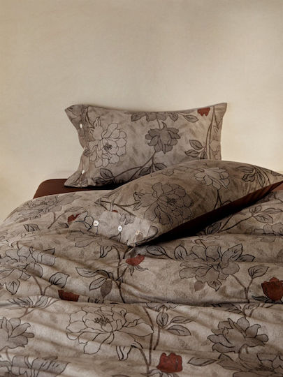 4 Seasons Collection Duvet Cover Cotton Satin Extra Large 220x240cm 2 Pillowcases & 1 Bed Sheet Terracotta Gray