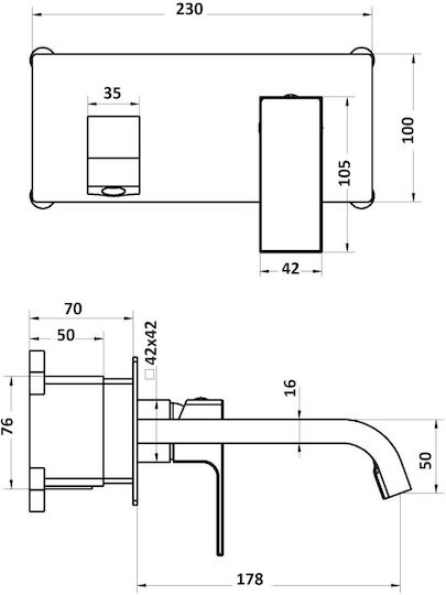 Piccadilly Built-In Faucet Mixer for Bathroom Sink Silver