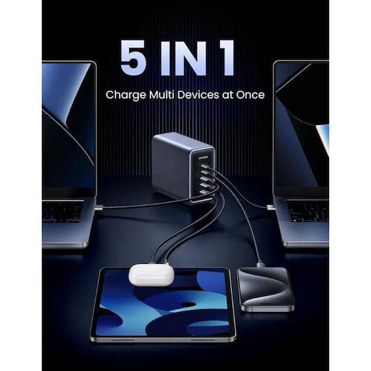Ugreen Βάση Φόρτισης GaN με Θύρα USB-A και 4 Θύρες USB-C 300W Power Delivery σε Μαύρο χρώμα (Nexode)