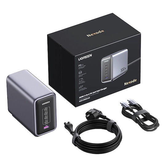 Ugreen Βάση Φόρτισης GaN με Θύρα USB-A και 4 Θύρες USB-C 300W Power Delivery σε Μαύρο χρώμα (Nexode)