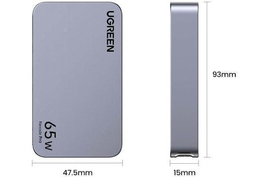 Ugreen Φορτιστής Χωρίς Καλώδιο GaN με Θύρα USB-A και 2 Θύρες USB-C 65W Power Delivery Γκρι (Nexode Pro)