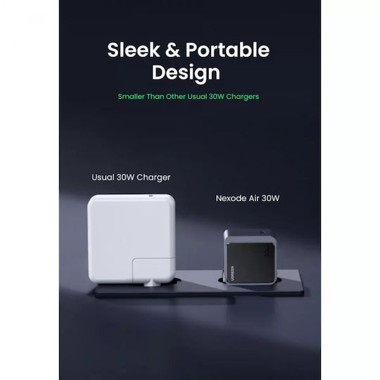 Ugreen Φορτιστής Χωρίς Καλώδιο GaN με Θύρα USB-C 30W Power Delivery / Quick Charge 3.0 Γκρι (Nexode S Χ503)