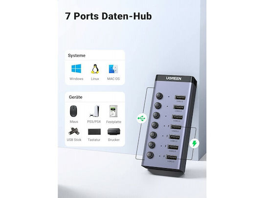 Ugreen Charging Stand with 7 USB-A Ports and Cable USB-C Power Delivery in Gray color (CM481)