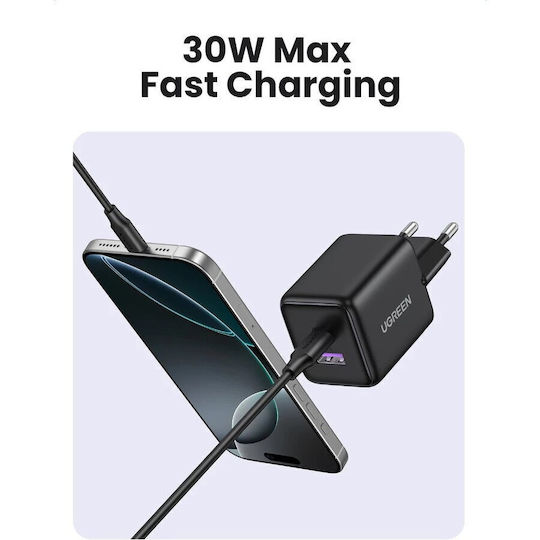 Ugreen Φορτιστής Χωρίς Καλώδιο GaN με Θύρα USB-A και Θύρα USB-C 30W Power Delivery Γκρι (X516)