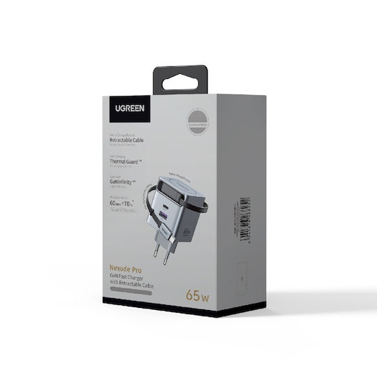 Ugreen Charger with USB-A Port and USB-C Port and Cable USB-C 65W Power Delivery Gray (X615)