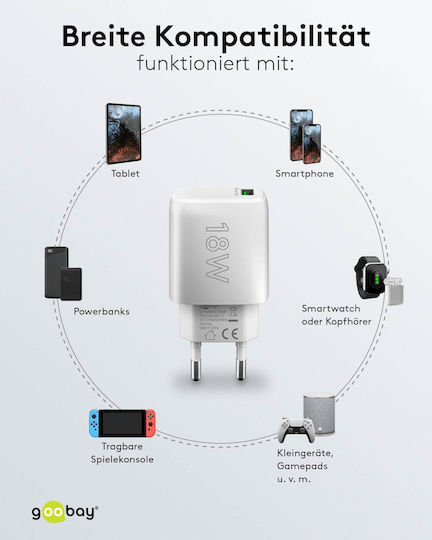 Goobay Φορτιστής Χωρίς Καλώδιο με Θύρα USB-A 18W Quick Charge 3.0 Λευκός (61672)