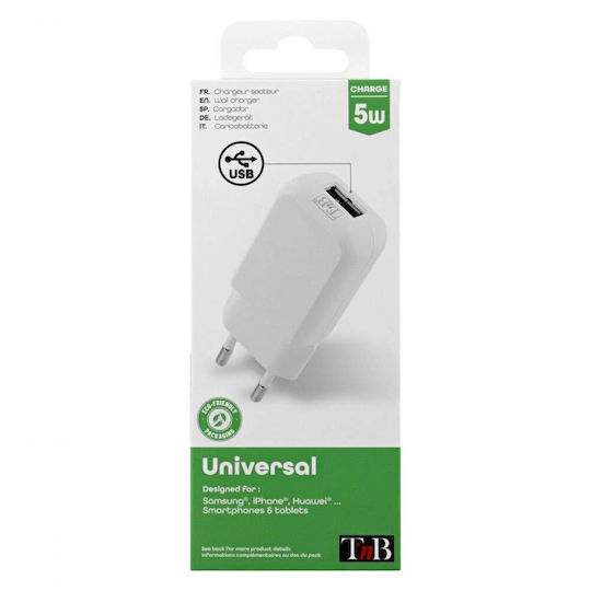 T'nB Безжичен Заряден Уред с USB-A Изходен Порт Бял