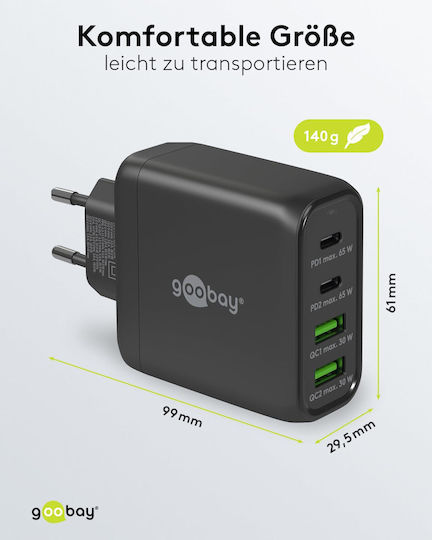 Goobay Φορτιστής Χωρίς Καλώδιο με 2 Θύρες USB-A και 2 Θύρες USB-C 68W Μαύρος (64817)