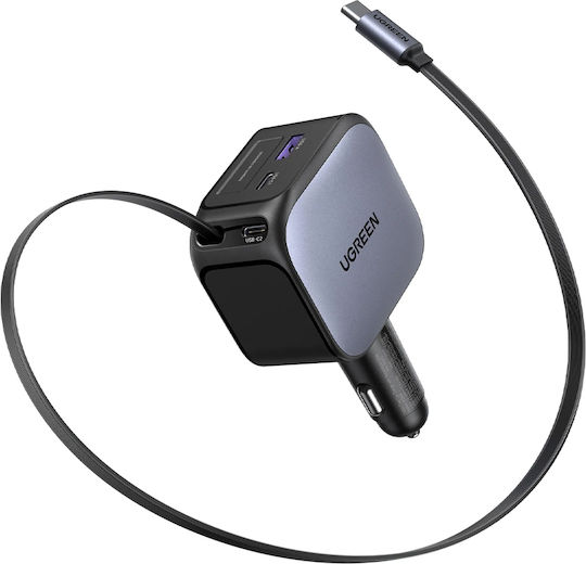 Ugreen Car Charger 145W 3A Fast Charging with Ports: 1xUSB 1xType-C with Cable Embedded Gray Color