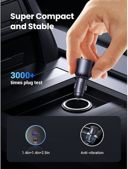 Ugreen EC701 Φορτιστής Αυτοκινήτου 63W με Θύρες: 1xUSB 1xType-C Μαύρο Χρώμα