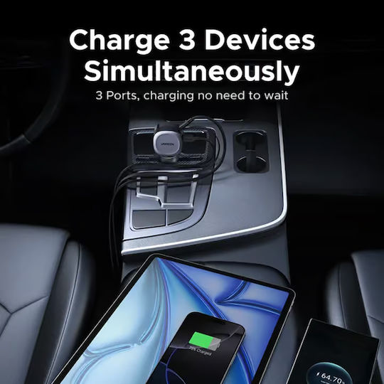 Ugreen EC601 Car Charger 75W Fast Charging with Ports: 1xUSB 1xType-C with Cable Embedded Gray Color