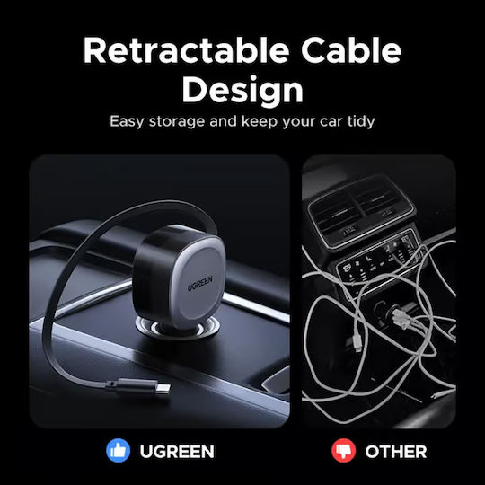 Ugreen EC601 Car Charger 75W Fast Charging with Ports: 1xUSB 1xType-C with Cable Embedded Gray Color