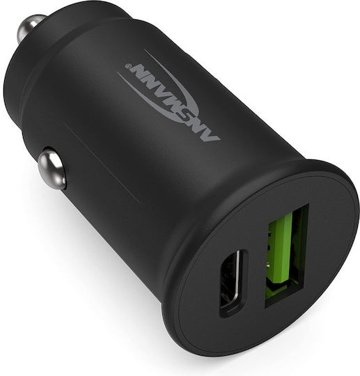 Ansmann Ansmann Handy-Autoladegerät 30W 3A mit Anschlüssen 1xUSB-A 1xUSB-C Schwarz Farbe