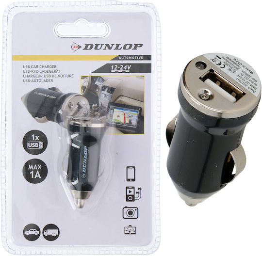 Dunlop Car Charger 1A with one Port: 1xUSB Black Color