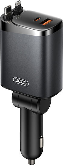 Auto-Ladegerät 108W mit Anschlüssen: 1xUSB 1xType-C mit Kabel Blitzschlag / Typ-C,TC-TC Schwarz Farbe