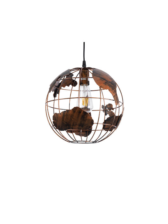 GloboStar Earth Pendant Light Brown Grid with Socket E27 30x30cm
