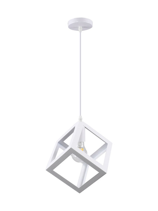 GloboStar Cube Pendant Light White Grid with Socket E27 25x25x25cm