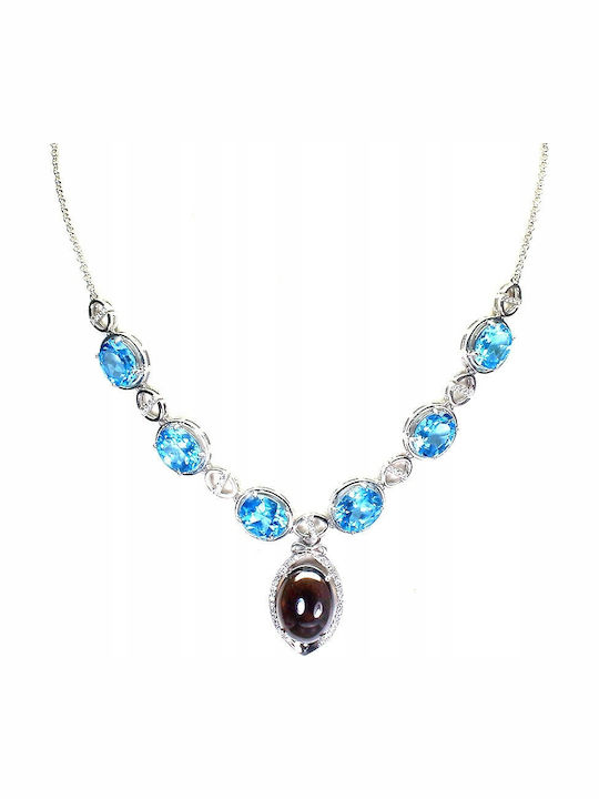 Silver Necklace Natural Smoky Quartz Swiss Topaz Silver Necklace Natural Smoky Quartz Swiss Topaz