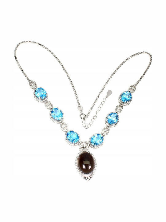 Silver Necklace Natural Smoky Quartz Swiss Topaz